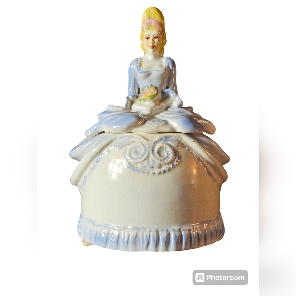 Antique jewelry ring or Trinket box music box Victorian lady.